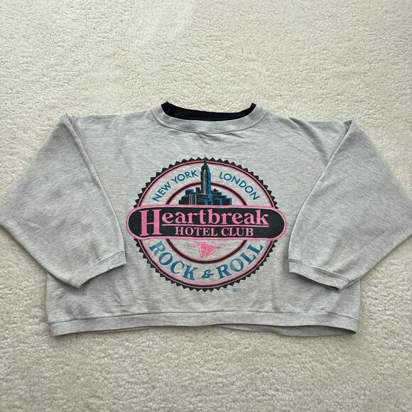 Rare Vintage Heartbreak Hotel Club Cropped Sweatshirt Medium 80s Made In USA - Picture 1 of 9